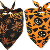 HKM-0806205 Reversible Halloween Dog Bandana with Pumpkin and Spider Web Design, Adjustable Fit for Neck Sizes up to 16 inches