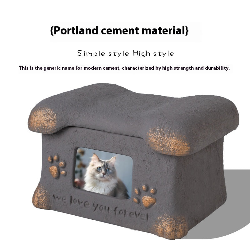 HKM-0806589 Handmade Pet Cremation Cinerary Casket in Polant Cement with Ash Urn