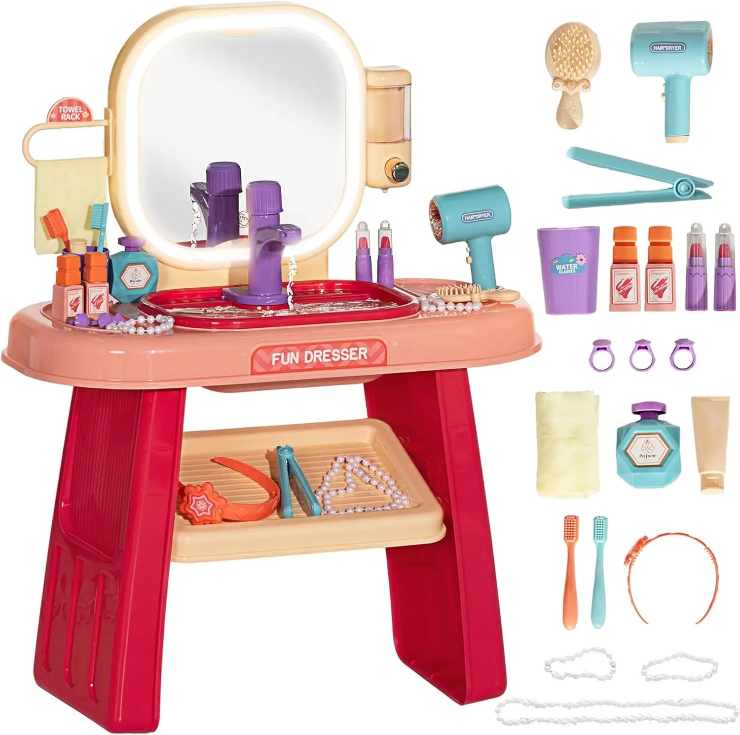 HKM-080659 Kids Makeup Table Play Set with Dressing Mirrors and Sound Features for Pretend Play