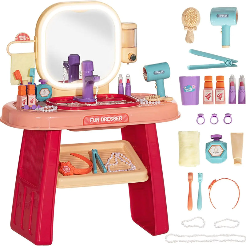 HKM-080659 Kids Makeup Table Play Set with Dressing Mirrors and Sound Features for Pretend Play