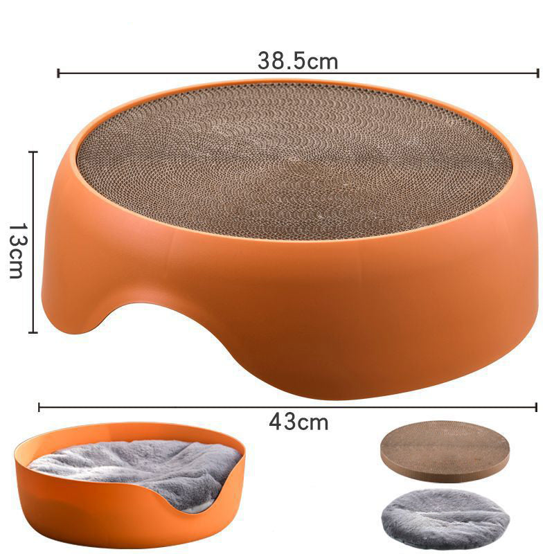 HKM-0806973 Dual-Function Cat Nest and Scratching Bowl with Thick Plush Mat for Year-Round Use