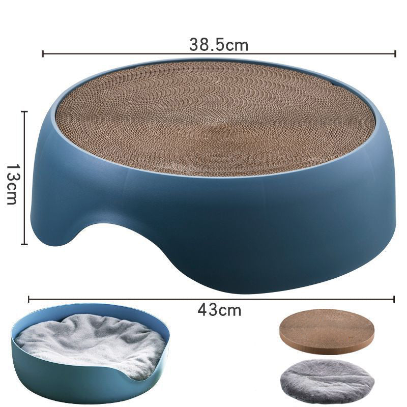 HKM-0806973 Dual-Function Cat Nest and Scratching Bowl with Thick Plush Mat for Year-Round Use