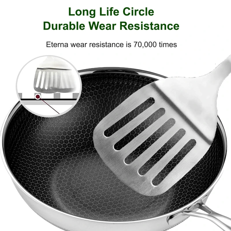 HKM-080851 13-Piece Stainless Steel Hybrid Cookware Set with Lids, 3-Ply Non-Stick Honeycomb Design