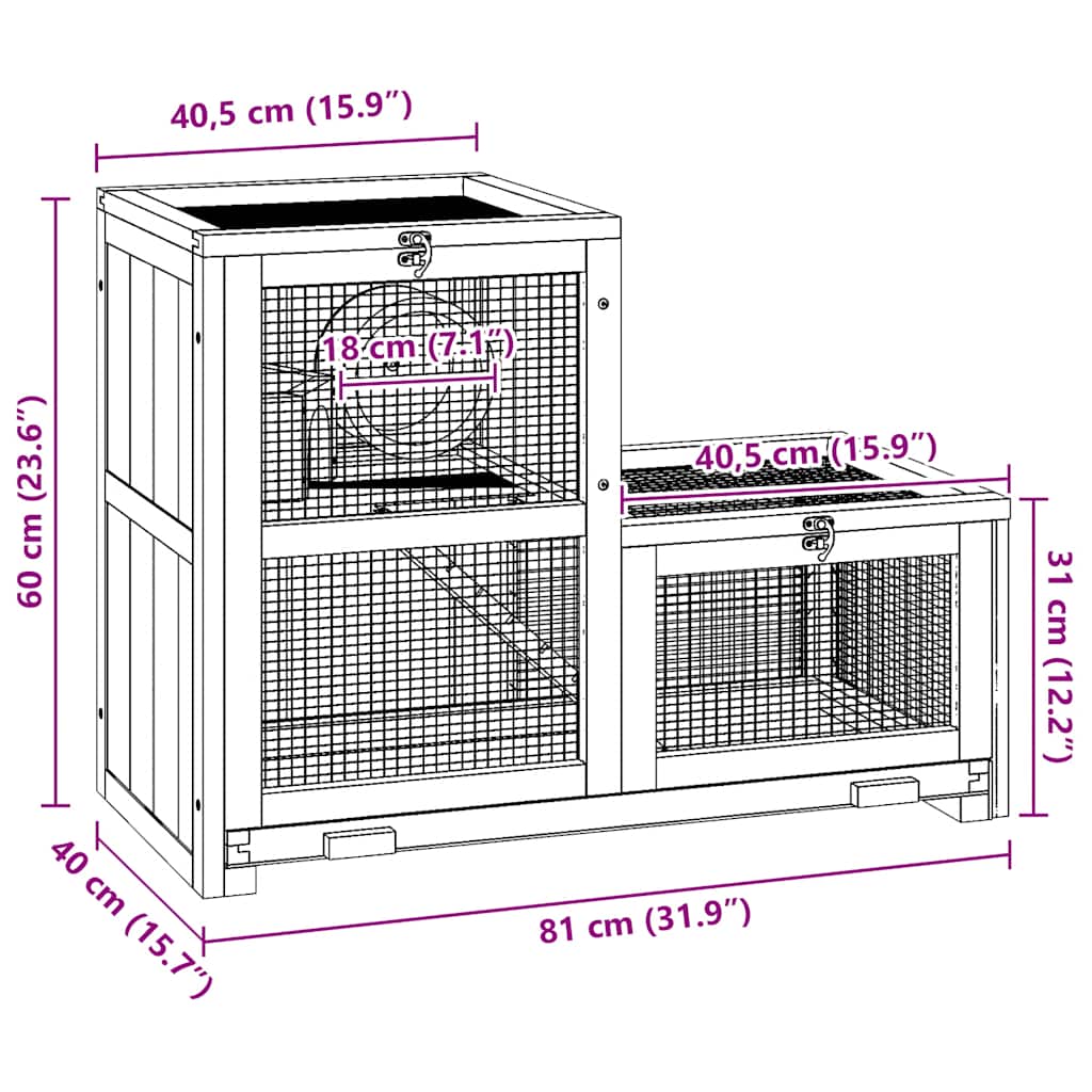 HKM-0810301 Two-Story Hamster Cage 81x40x60 cm with Solid Fir Wood, Exercise Wheel, and Easy Access Wire Mesh