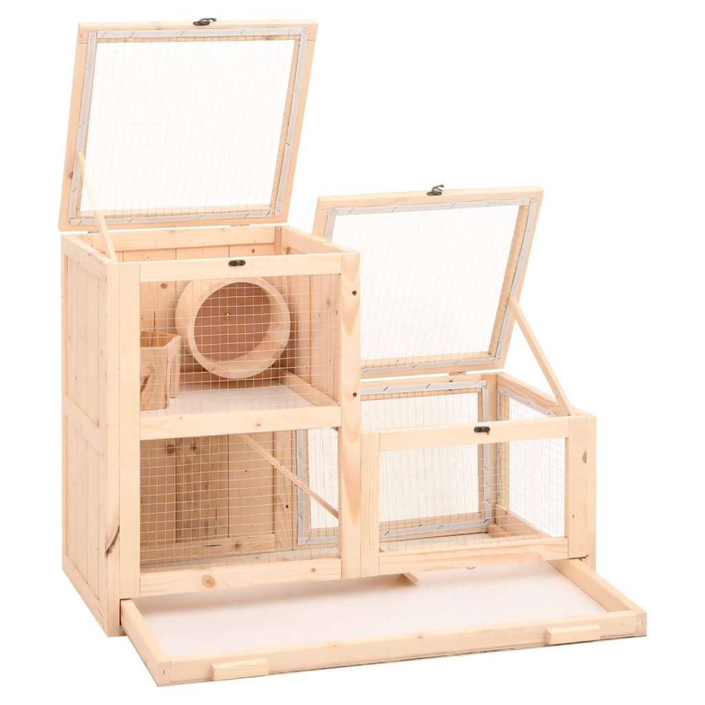 HKM-0810301 Two-Story Hamster Cage 81x40x60 cm with Solid Fir Wood, Exercise Wheel, and Easy Access Wire Mesh