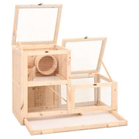 HKM-0810301 Two-Story Hamster Cage 81x40x60 cm with Solid Fir Wood, Exercise Wheel, and Easy Access Wire Mesh