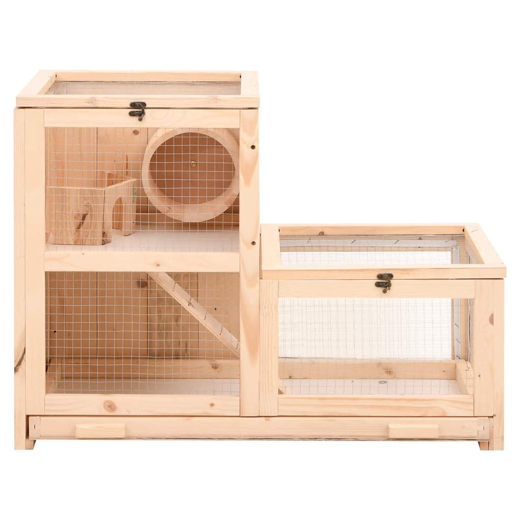 HKM-0810301 Two-Story Hamster Cage 81x40x60 cm with Solid Fir Wood, Exercise Wheel, and Easy Access Wire Mesh