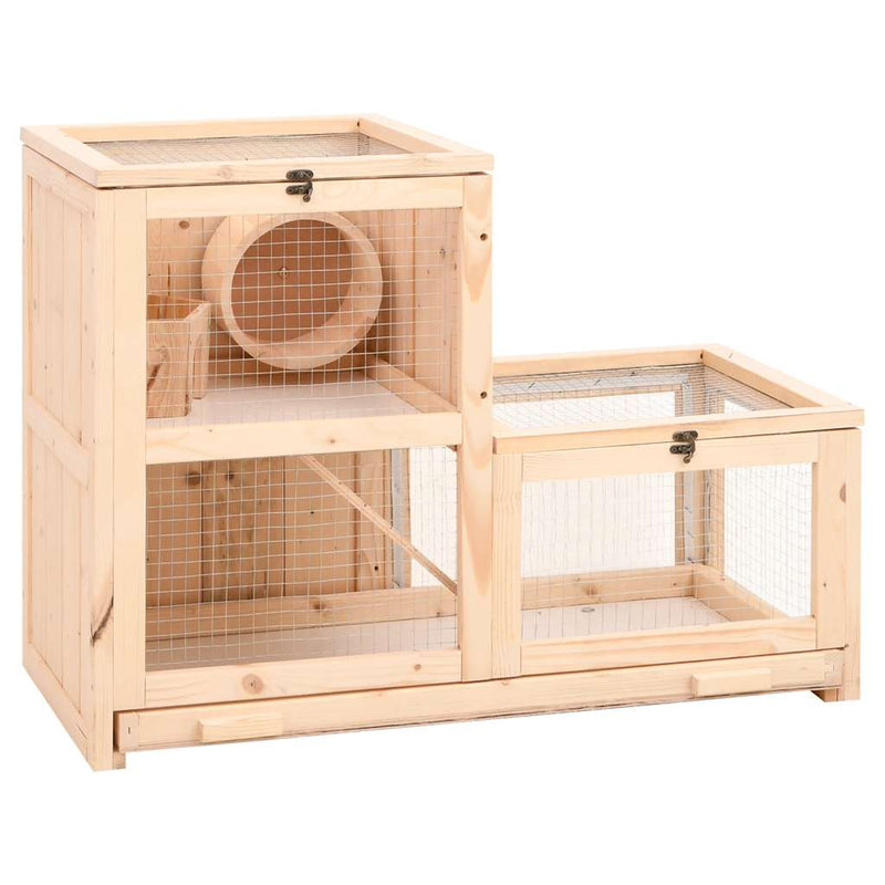 HKM-0810301 Two-Story Hamster Cage 81x40x60 cm with Solid Fir Wood, Exercise Wheel, and Easy Access Wire Mesh