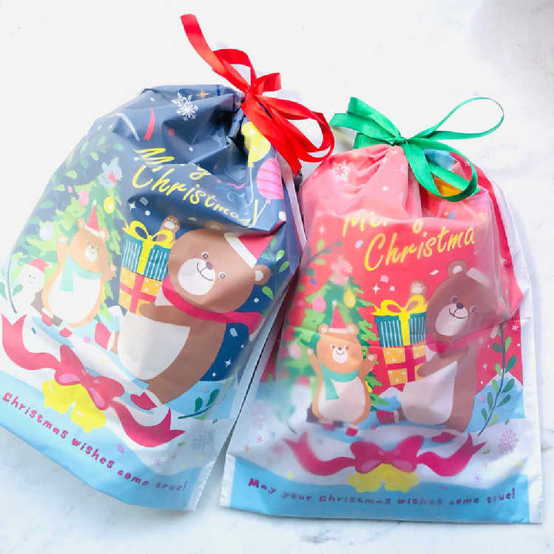 HKM-081107 Japanese Style Drawstring Bear Bag - 27cm x 33.5cm, Double Layered with Frosted Outer and Printed Inner, Perfect for A4 Paper and Cylinders