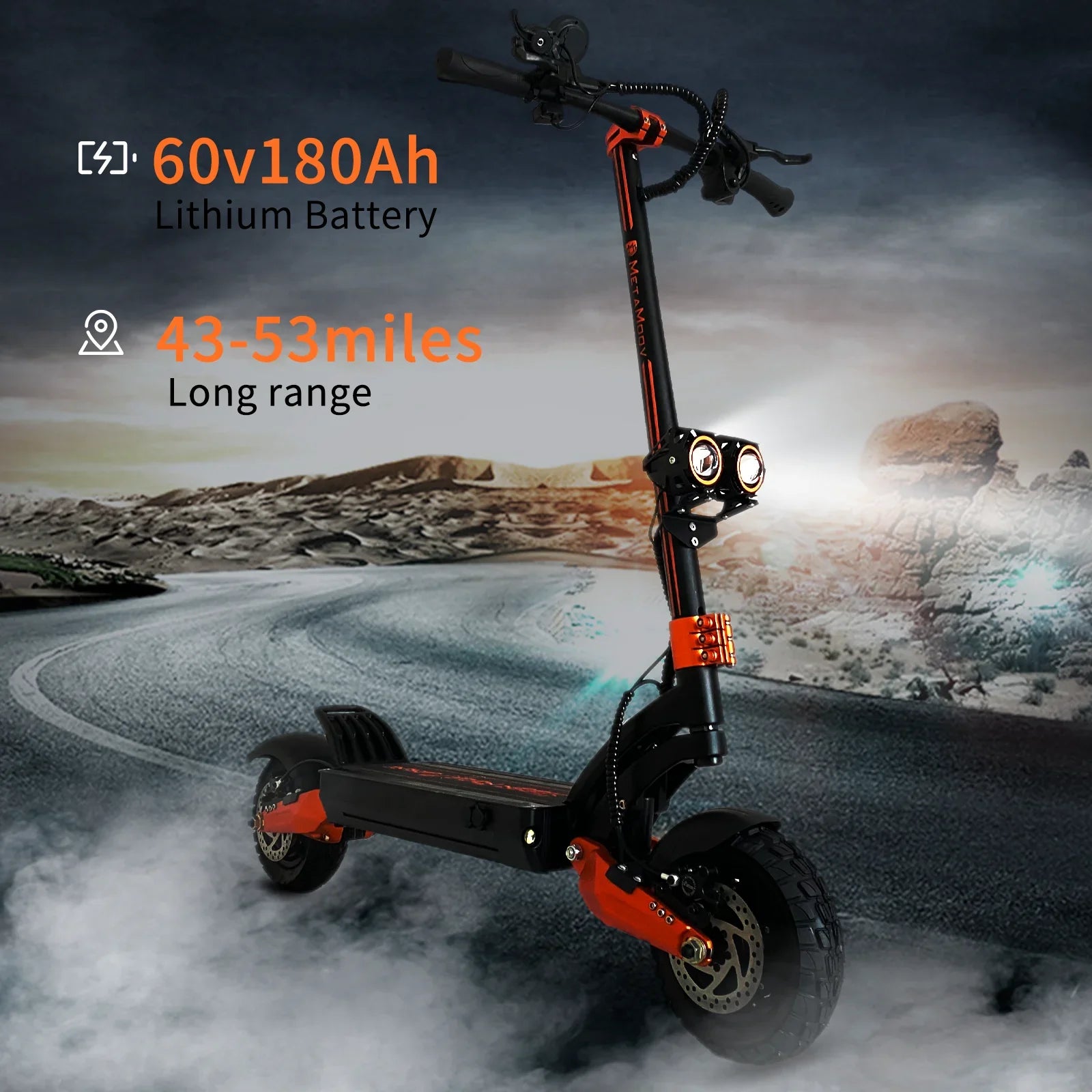 HKM-081171 60V 3000W Off-Road Electric Scooter with 10-Inch Wheels and Hydraulic Disc Brakes, Max Speed 65 km/h, 150 kg Load Capacity