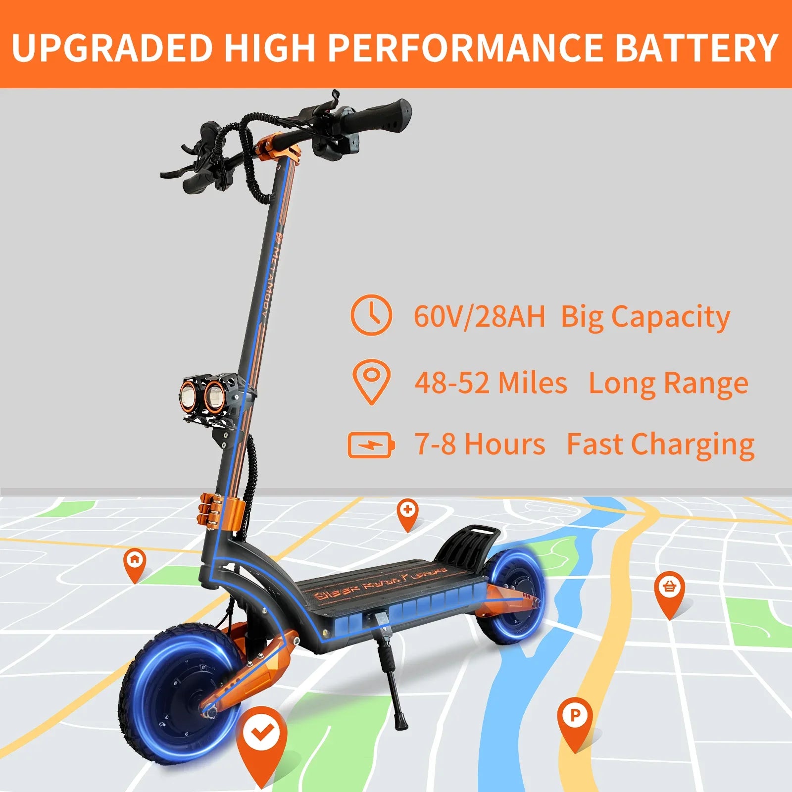 HKM-081171 60V 3000W Off-Road Electric Scooter with 10-Inch Wheels and Hydraulic Disc Brakes, Max Speed 65 km/h, 150 kg Load Capacity
