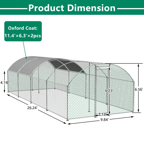 HKM-0812349 Large Metal Chicken Coop with Lockable Features and Waterproof Design - 258.2 sq ft Indoor/Outdoor Space