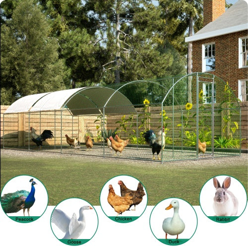 HKM-0812349 Large Metal Chicken Coop with Lockable Features and Waterproof Design - 258.2 sq ft Indoor/Outdoor Space