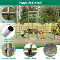 HKM-0812349 Large Metal Chicken Coop with Lockable Features and Waterproof Design - 258.2 sq ft Indoor/Outdoor Space