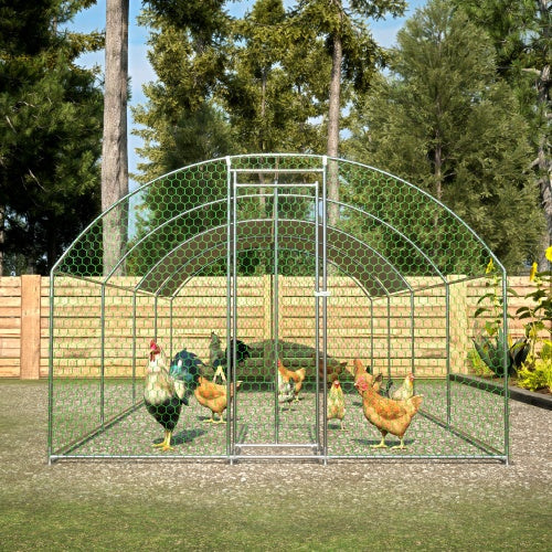 HKM-0812349 Large Metal Chicken Coop with Lockable Features and Waterproof Design - 258.2 sq ft Indoor/Outdoor Space