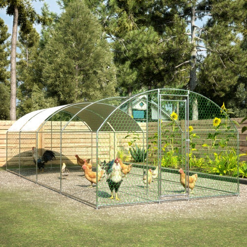 HKM-0812349 Large Metal Chicken Coop with Lockable Features and Waterproof Design - 258.2 sq ft Indoor/Outdoor Space