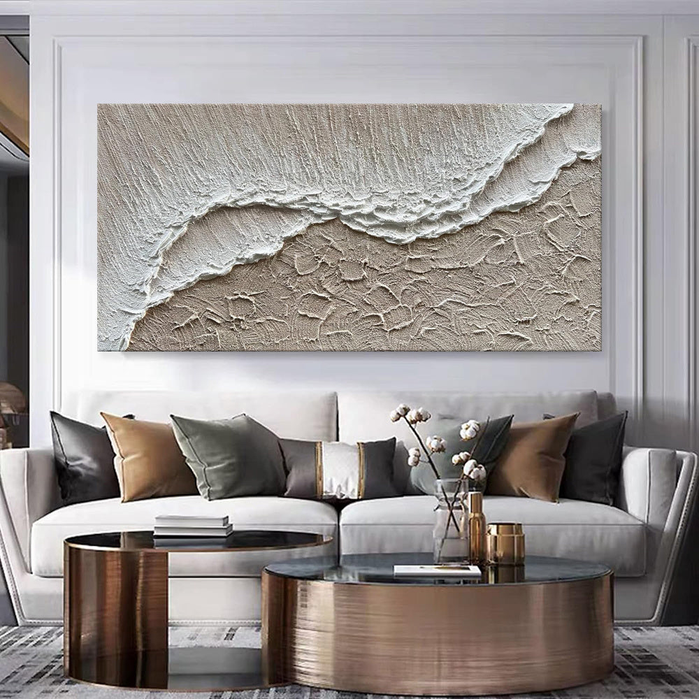 HKM-081235 Hand-Painted Landscape Oil Painting of Ocean Waves on Canvas for Living Room Decor