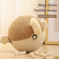 HKM-0812477 Puffer Leakage Food Feeder Tumbler Puzzle Toy for Cats and Dogs, 15cm Sisal Hemp Design