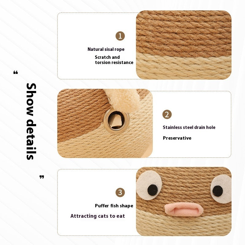 HKM-0812477 Puffer Leakage Food Feeder Tumbler Puzzle Toy for Cats and Dogs, 15cm Sisal Hemp Design