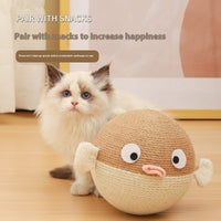 HKM-0812477 Puffer Leakage Food Feeder Tumbler Puzzle Toy for Cats and Dogs, 15cm Sisal Hemp Design