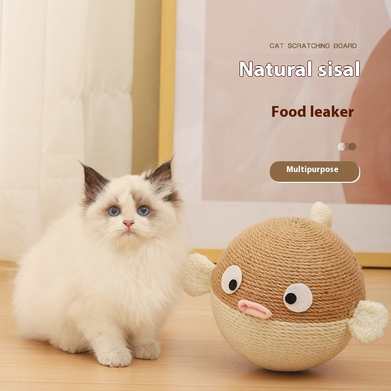 HKM-0812477 Puffer Leakage Food Feeder Tumbler Puzzle Toy for Cats and Dogs, 15cm Sisal Hemp Design