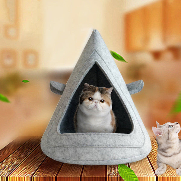 HKM-0812733 Ventilated Felt Pet Nest for Cats and Dogs - Medium Gray, Brown, Light Gray, 40cm x 40cm x 43cm