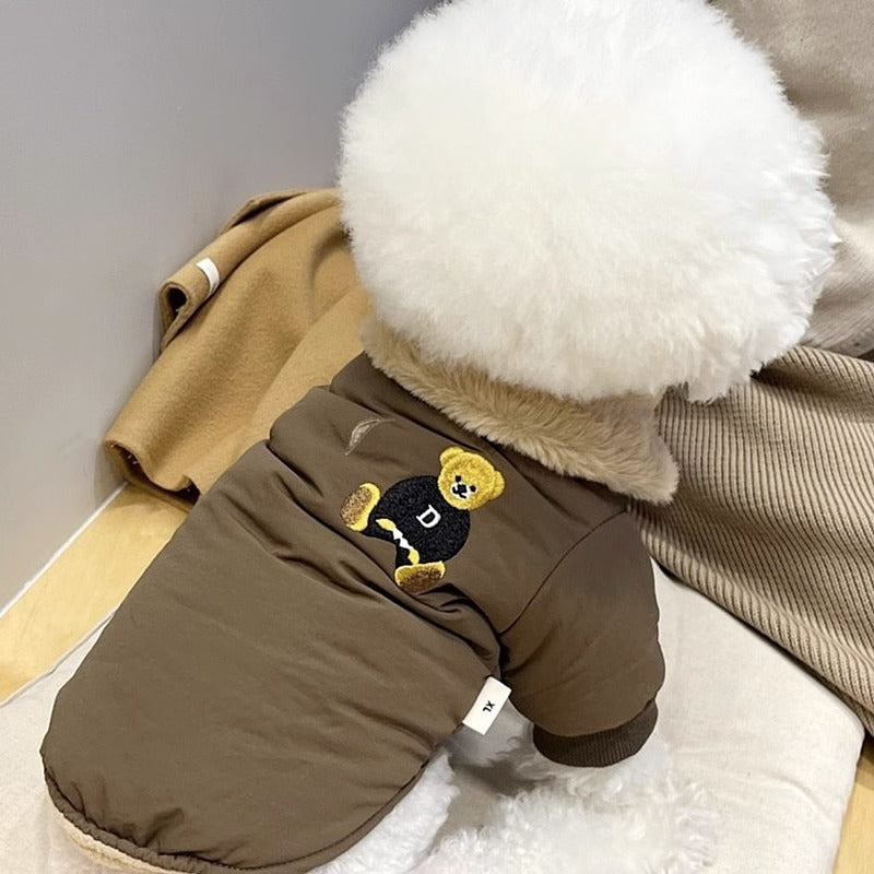 HKM-0813117 Thick Warm Jacket for Small Dogs and Cats, Autumn/Winter Apparel in Beige and Brown Bear Designs