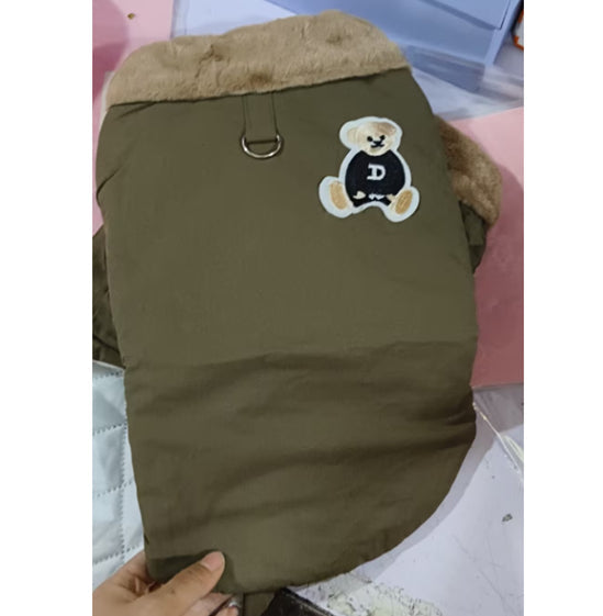 HKM-0813117 Thick Warm Jacket for Small Dogs and Cats, Autumn/Winter Apparel in Beige and Brown Bear Designs