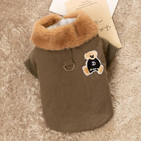 HKM-0813117 Thick Warm Jacket for Small Dogs and Cats, Autumn/Winter Apparel in Beige and Brown Bear Designs