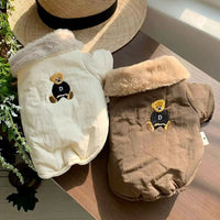 HKM-0813117 Thick Warm Jacket for Small Dogs and Cats, Autumn/Winter Apparel in Beige and Brown Bear Designs