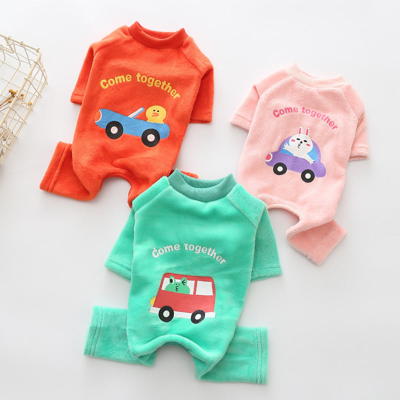 HKM-0815037 Warm Pure Cotton Dog Sweater - Four-Legged Clothes in Green, Pink, and Orange