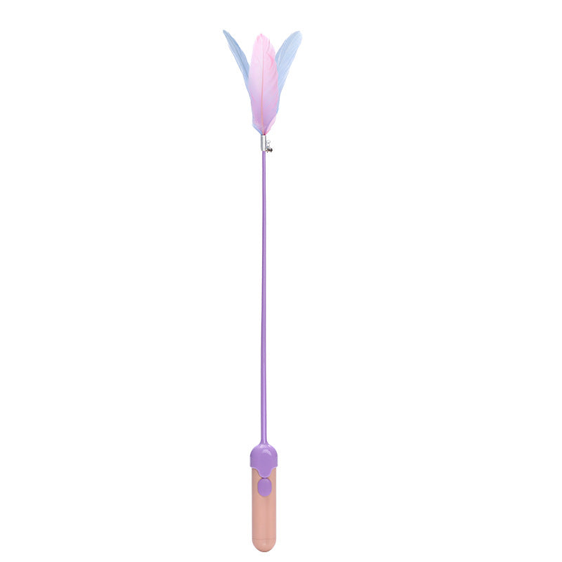 HKM-0815293 Feather Cat Teasing Stick with Laser – Cat Play Rod in Indigo, Blue, and Pink Purple