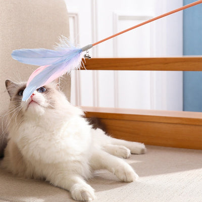 HKM-0815293 Feather Cat Teasing Stick with Laser – Cat Play Rod in Indigo, Blue, and Pink Purple
