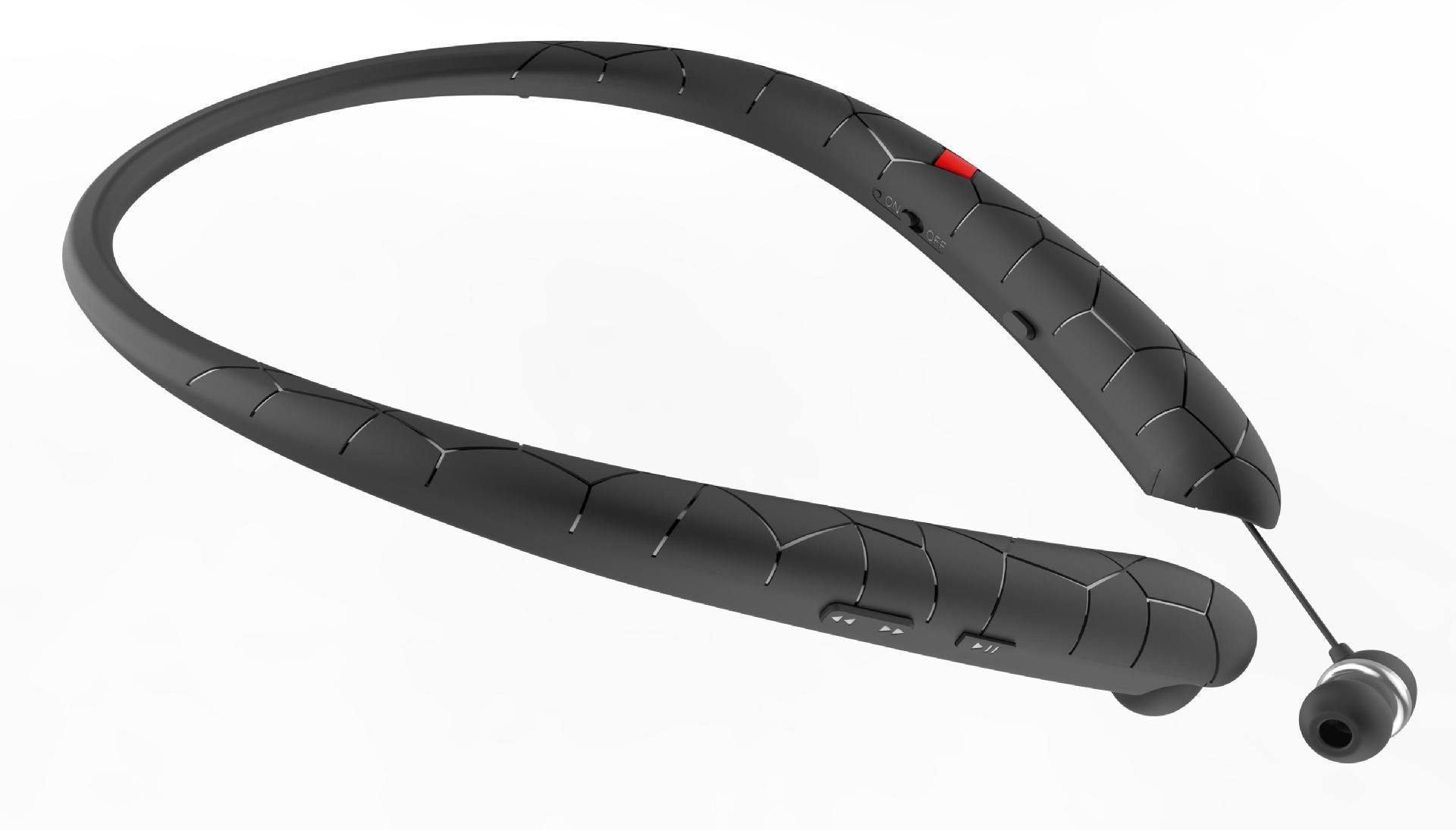 HKM-081619 Wireless Neckband Bluetooth Headphones with Retractable Wire and Noise-Canceling Microphone
