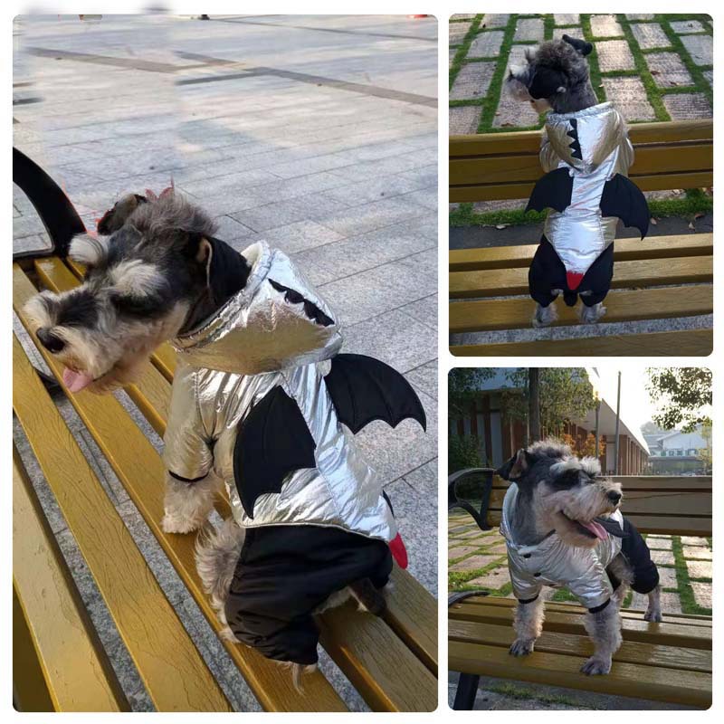 HKM-0818877 Halloween Bat-Inspired Pet Costume in Silver Cotton – Sizes S to XXL