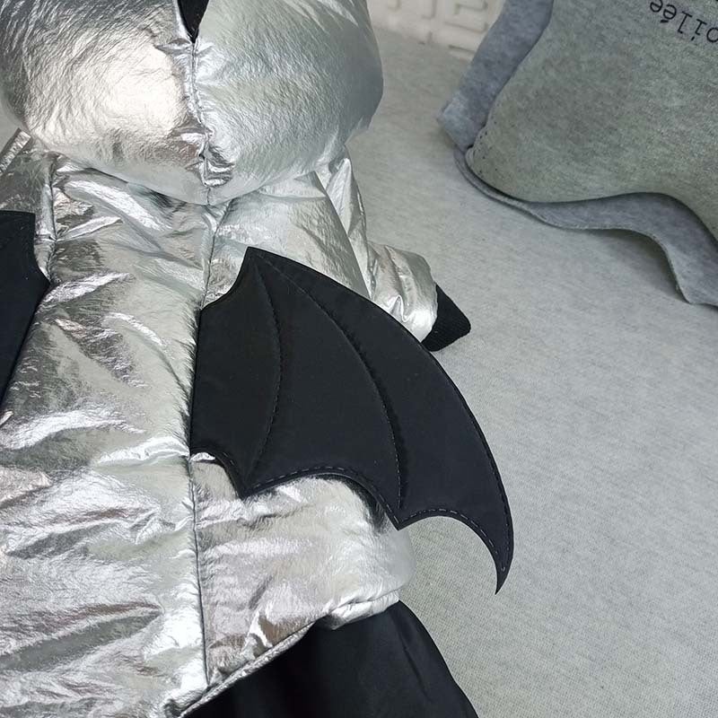 HKM-0818877 Halloween Bat-Inspired Pet Costume in Silver Cotton – Sizes S to XXL