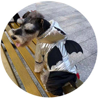 HKM-0818877 Halloween Bat-Inspired Pet Costume in Silver Cotton – Sizes S to XXL