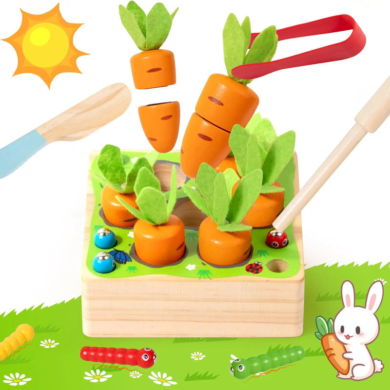 HKM-081939 Wooden Montessori Shape Sorting Puzzle Carrots Harvest Game for Kids Ages 5-14