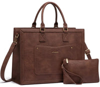 HKM-0819539 vintage PU leather laptop tote with matching clutch