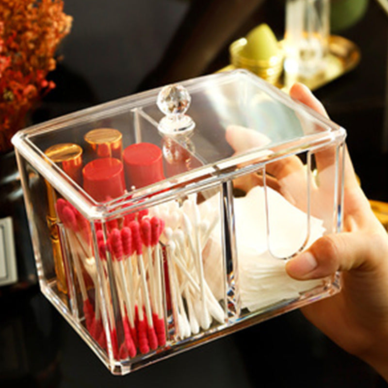 HKM-082067 Transparent Acrylic Cosmetic Storage Box with Lid and Compartments for Makeup and Accessories