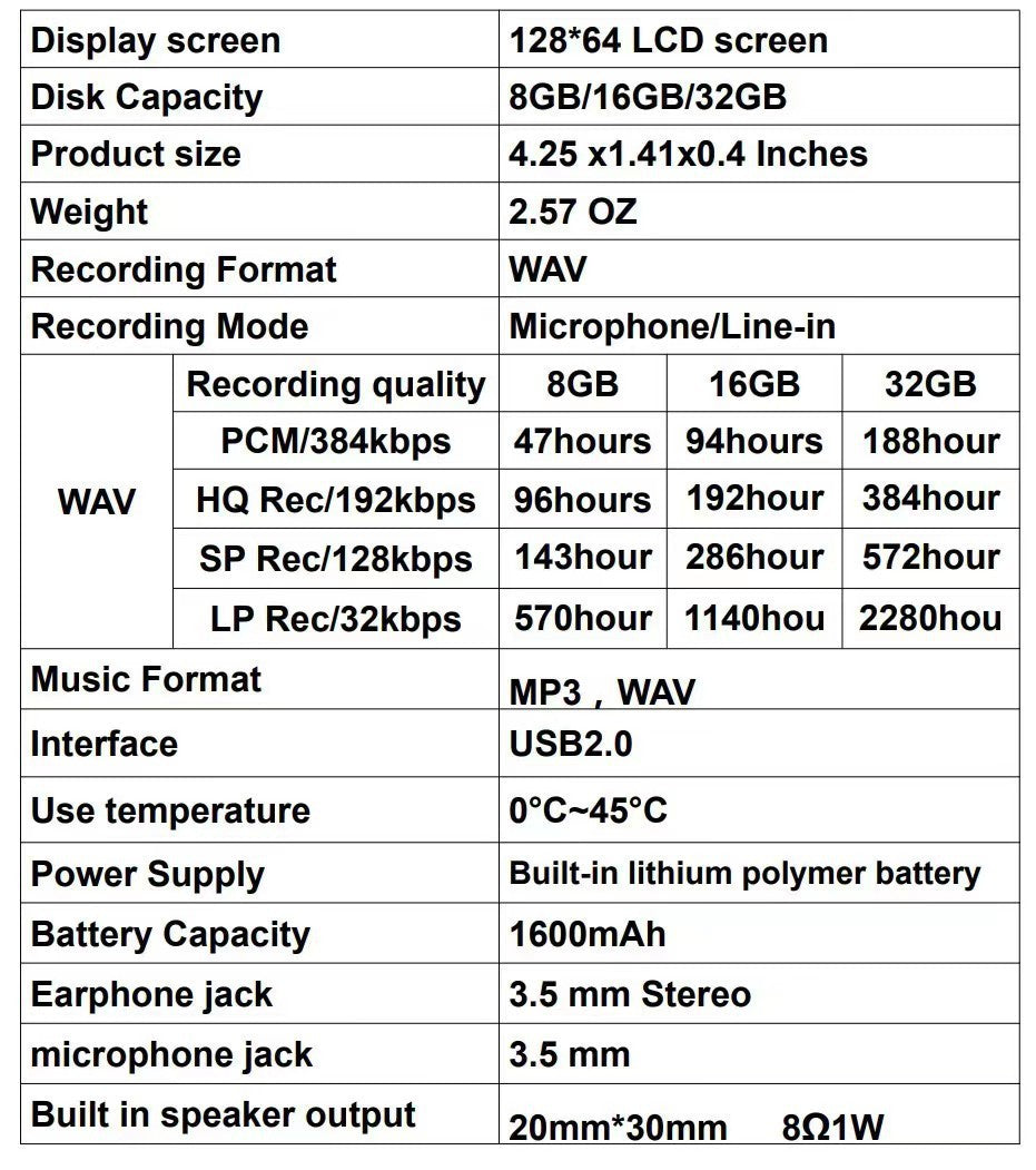 HKM-082131 HD Noise Reduction Digital Recording Pen Portable MP3 Player with Large Capacity and Multi-Language Support