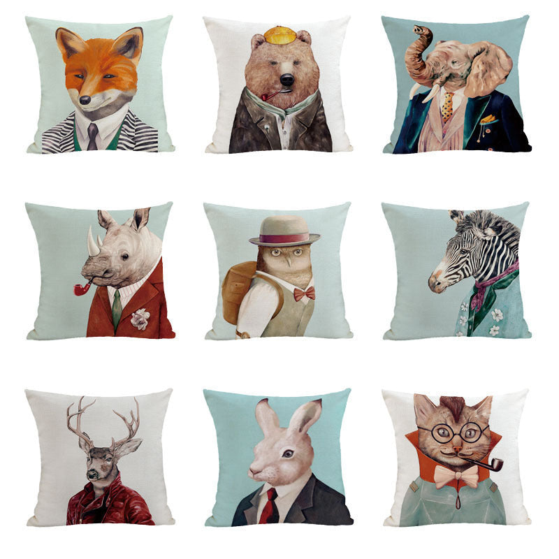 HKM-082195 Peach Skin Plush Cartoon Animal Head Throw Pillow Cover - 45x45cm Linen Decor