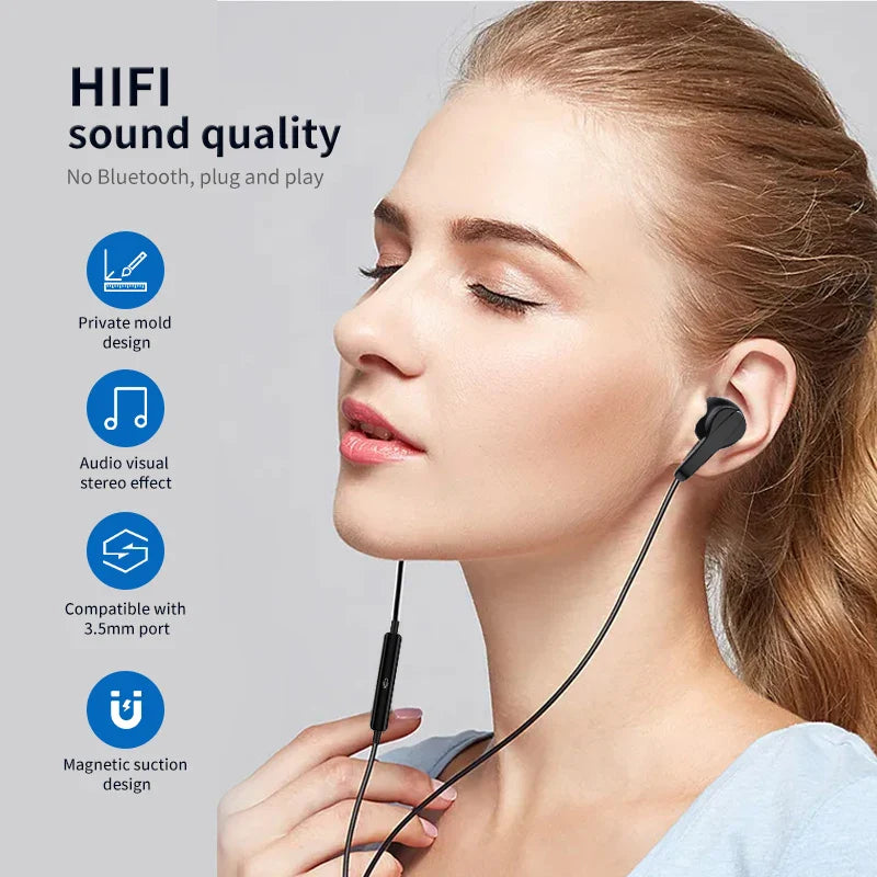HKM-082195 Wired 3.5mm Earphones with Microphone and Super Bass for iPhone and Samsung Devices