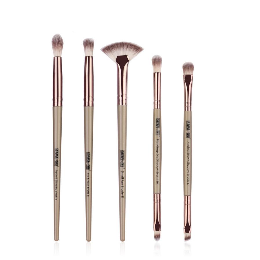 HKM-082515 5-Piece Makeup Brush Set - Nylon & Plastic, Compact Size 17.5 x 12.4 x 2 cm