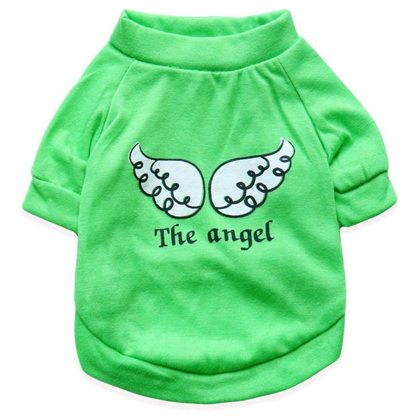 HKM-082515 Light Green Cotton Jersey T-shirt for Small Dogs - Casual Style with Wing Print