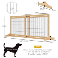 HKM-0825661 Extra Wide Freestanding Pet Gate, Adjustable Natural Pine Wood Barrier for Dogs and Cats, 41"-70.9" Long