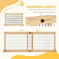 HKM-0825661 Extra Wide Freestanding Pet Gate, Adjustable Natural Pine Wood Barrier for Dogs and Cats, 41"-70.9" Long