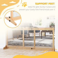 HKM-0825661 Extra Wide Freestanding Pet Gate, Adjustable Natural Pine Wood Barrier for Dogs and Cats, 41"-70.9" Long