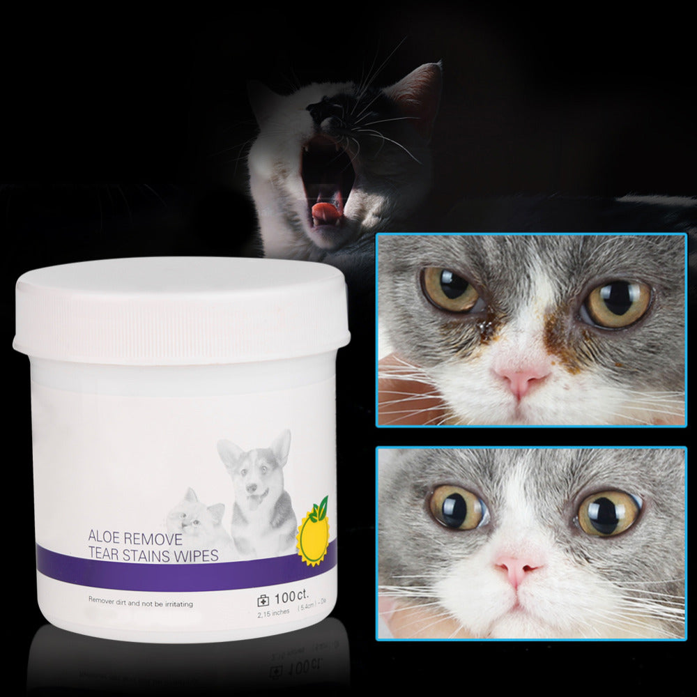HKM-0825789 Gentle Tear Stain Cleaning Wipes for Dogs and Cats ¨C 130 Natural Cotton Eye Grooming Pads