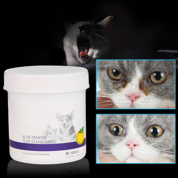 HKM-0825789 Gentle Tear Stain Cleaning Wipes for Dogs and Cats ¨C 130 Natural Cotton Eye Grooming Pads